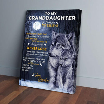 BigProStore Canvas Prints To My Granddaughter I Want You To Believe Granpa Wolf Verticalcanvas Wall Art Attractive Digital Prints 16" x 24" Canvas