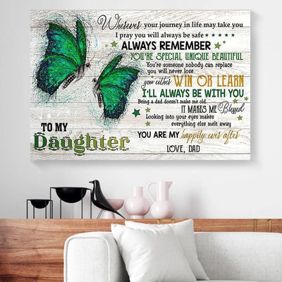 BigProStore Canvas Painting To My Daughter Wherever Your Journey In Life May Take You Dad Butterfly Horizontal Canvas Wall Art Elegant Bedroom Wall Art 24" x 16" Canvas