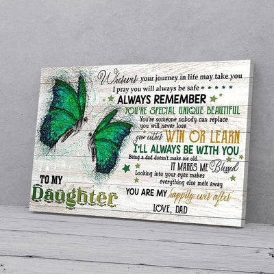 BigProStore Canvas Painting To My Daughter Wherever Your Journey In Life May Take You Dad Butterfly Horizontal Canvas Wall Art Elegant Bedroom Wall Art 18" x 12" Canvas