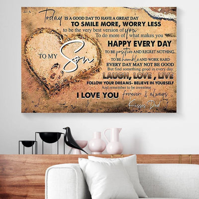 BigProStore Best Canvas Prints To My Son Today Is A Good Day To Have A Great Day Dad Beach Horizontal Canvas Wall Art Stunning  Wall Art Home Decoration 18" x 12" Canvas