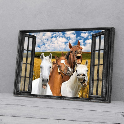 BigProStore Canvas Prints Horses Arabian Window View Horizontal Canvas Wall Art Attractive Wall Art For Living Room 24" x 16" Canvas