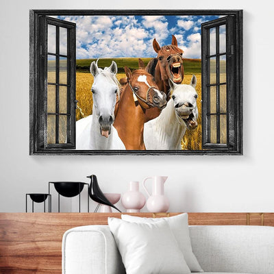 BigProStore Canvas Prints Horses Arabian Window View Horizontal Canvas Wall Art Attractive Wall Art For Living Room 18" x 12" Canvas