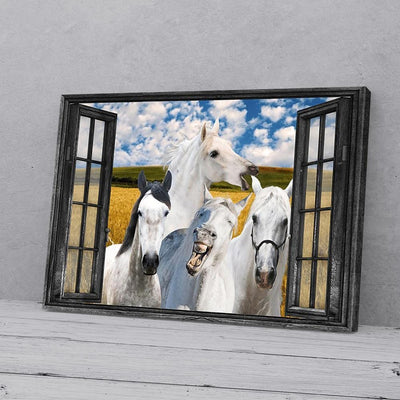 BigProStore Canvas Wall Art Horses Andalusian Window View Horizontal Canvas Wall Art Appealing Canvas Home Decoration 24" x 16" Canvas