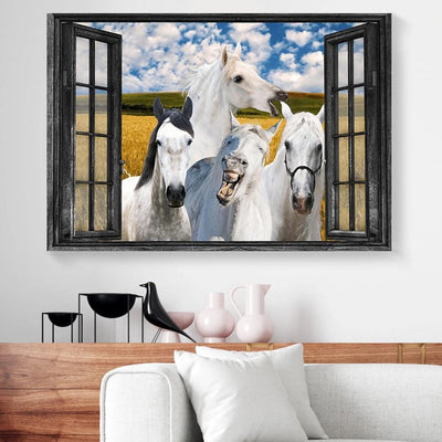 BigProStore Canvas Wall Art Horses Andalusian Window View Horizontal Canvas Wall Art Appealing Canvas Home Decoration 18" x 12" Canvas