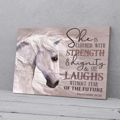 BigProStore Canvas Art Prints She Is Clothed With Strength And Dignity Horse Horizontal Canvas Wall Art Attractive Canvas Home Decoration 24" x 16" Canvas