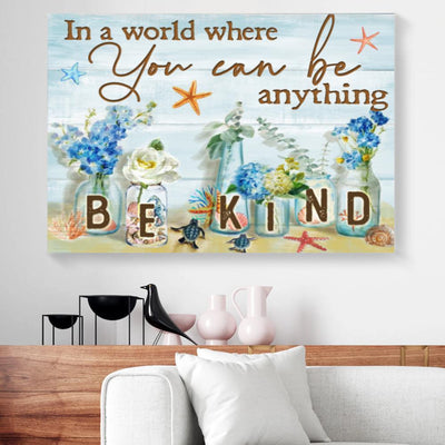 BigProStore Custom Canvas Prints In A World Where You Can Be Anything Be Kind Turtle Horizontal Canvas Wall Art Stunning  Wall Art Home Decor 18" x 12" Canvas