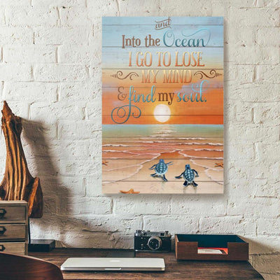 BigProStore Canvas Artwork And Into The Ocean I Go To Lose My Mind Dawn Turtle Vertical Canvas Wall Art Stunning  Wall Decals 12" x 18" Canvas