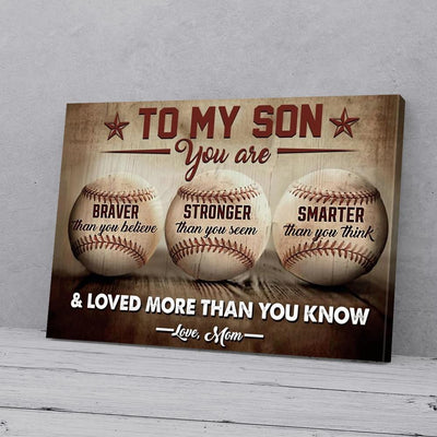 BigProStore Canvas Painting To My Son You Are Braver Than You Believe Mom Baseball Horizontal Canvas Wall Art Appealing Wall Canvas 24" x 16" Canvas