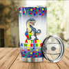 BigProStore T Rex Dinosaur Puzzle Piece Autism Awareness Tumbler Cup BPS566 White / 20oz Steel Tumbler