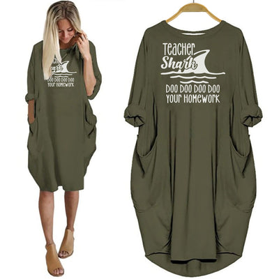 BigProStore Teacher Shark Doo Doo Your Homework Women Summer Dress Green / S Women Dress