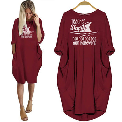 BigProStore Teacher Shark Doo Doo Your Homework Women Summer Dress Red / S Women Dress