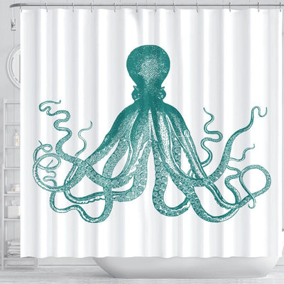 BigProStore Kraken Bath Curtain Teal Vintage Octopus Shower Curtain Bathroom Kraken Shower Curtain / Small (165x180cm | 65x72in) Kraken Shower Curtain