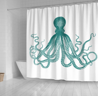 BigProStore Kraken Bath Curtain Teal Vintage Octopus Shower Curtain Bathroom Kraken Shower Curtain