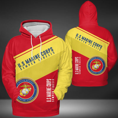BigProStore USMC Hoodie Mens Womens All Over Print US Marine Corps Semper Fidelis Shirt Pullover Hooded Sweatshirt BPS156 3D Printed Shirt