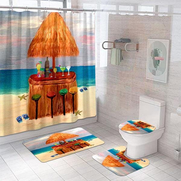 Bath Accessories Set Kalalau Beach Cave Spa Tropical Shower Curtain Sm –  BigProStore