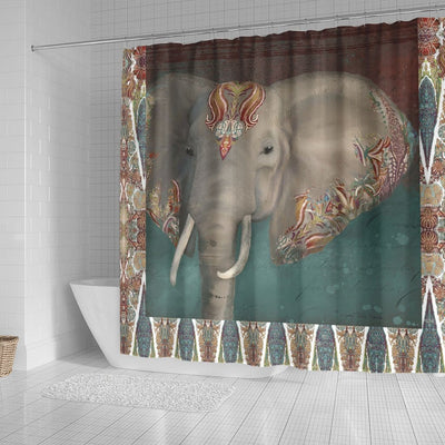 BigProStore Elephant Art Shower Curtain Tribal Kashmir Kani Pattern Elephant Boho Bohemian Bathroom Decor Ideas Shower Curtain