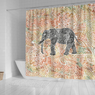 BigProStore Elephant Shower Curtain Sets Tribal Paisley Elephant Colorful Henna Pattern Bathroom Sets Shower Curtain