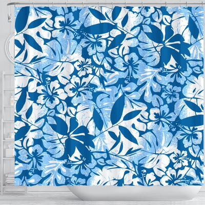 BigProStore Shower Curtain Decor Tropical Distressed Blue Floral Shower Curtain Bathroom Wall Decor Ideas Hawaii Shower Curtain / Small (165x180cm | 65x72in) Hawaii Shower Curtain
