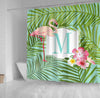 BigProStore Bathroom Curtain Tropical Flamingo And Hibiscus Flowers Monogram Shower Curtain Home Bath Decor Hawaii Shower Curtain