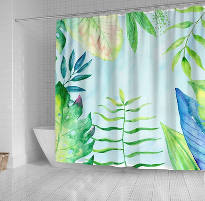 BigProStore Shower Curtain Decor Tropical Flowers Exotic Plant Leaves Watercolor Shower Curtain Bathroom Accessories Hawaii Shower Curtain