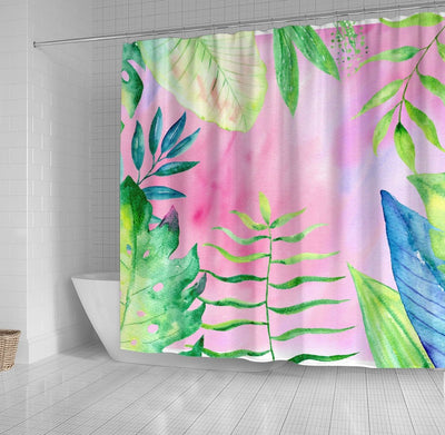 BigProStore Hawaii Bathroom Curtain Tropical Flowers Exotic Plant Leaves Watercolor Shower Curtain Bathroom Decor Ideas Hawaii Shower Curtain