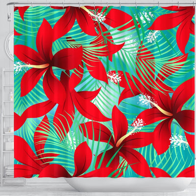 BigProStore Hawaii Bath Curtain Tropical Red Hibiscus Shower Curtain Small Bathroom Decor Ideas Hawaii Shower Curtain / Small (165x180cm | 65x72in) Hawaii Shower Curtain