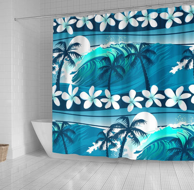 BigProStore Hawaii Bathroom Curtain Tropical Surf Wave With Palm Trees Shower Curtain Home Bath Decor Hawaii Shower Curtain