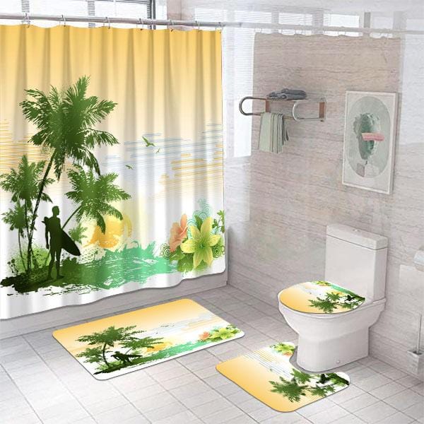 Waterproof Shower Curtain Set With 12 Hooks, 1pc Shower Cap, Reusable  Bathing Hair Caps, Toilet Seat Covers, Bath Mats, Non-slip Rug, Window  Curtains, Bathroom Accessories And Home Decor
