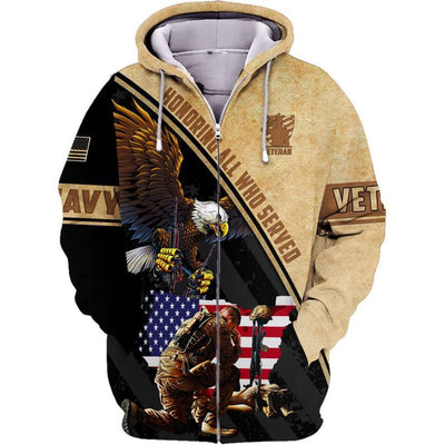 BigProStore Navy Veteran Apparel U.S Navy Honoring All Who Served USA Army Hoodie - Sweatshirt - Tshirt - Zip Hoodie Zip Hoodie / S