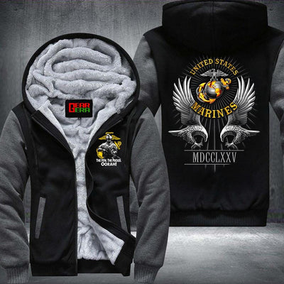 BigProStore USMC Fleece Hoodie Shirt Gift Marine Corps Fleece Hoodie BPS208 Gray / S Fleece Hoodie