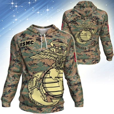 BigProStore USMC Hoodie Mens Womens All Over Print US Marine Corps Shirt Pullover Hooded Sweatshirt BPS222 3D Printed Hoodie / S 3D Printed Shirt