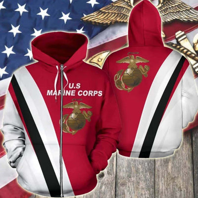 BigProStore USMC Hoodie Mens Womens All Over Print US Marine Corps Shirt Pullover Hooded Sweatshirt BPS805 3D Printed Zipped Hoodie / S 3D Printed Shirt