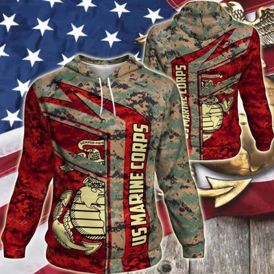 BigProStore USMC Hoodie Mens Womens All Over Print US Marine Corps Shirt Pullover Hooded Sweatshirt BPS836 3D Printed Hoodie / S 3D Printed Shirt