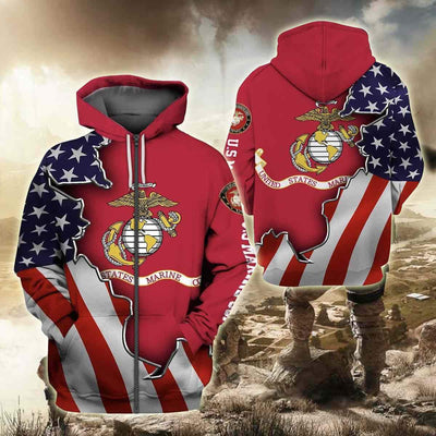 BigProStore USMC Hoodie Mens Womens All Over Print US Marine Corps Shirt Pullover Hooded Sweatshirt BPS893 3D Printed Zipped Hoodie / S 3D Printed Shirt