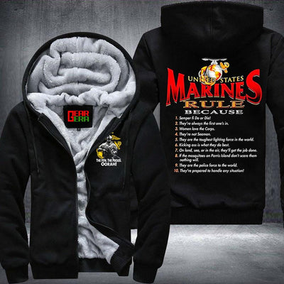 BigProStore USMC Marines Rule Fleece Hoodie Marine Corps Fleece Hoodie BPS938 Black / S Fleece Hoodie