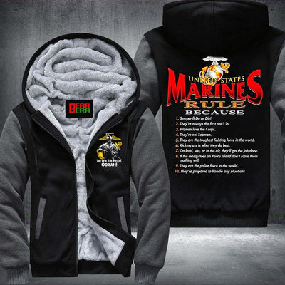 BigProStore USMC Marines Rule Fleece Hoodie Marine Corps Fleece Hoodie BPS938 Gray / S Fleece Hoodie