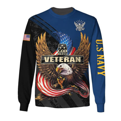 BigProStore Navy Veteran Apparel US NAVY God Bless Veteran USA Army Hoodie - Sweatshirt - Tshirt - Zip Hoodie Sweatshirt / S