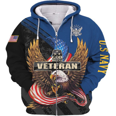 BigProStore Navy Veteran Apparel US NAVY God Bless Veteran USA Army Hoodie - Sweatshirt - Tshirt - Zip Hoodie Zip Hoodie / S
