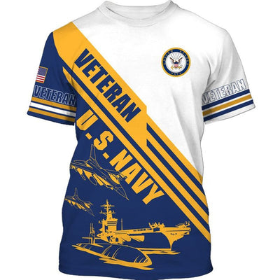 BigProStore Navy Veteran Apparel Veteran U.S.Navy White Blue USA Army Hoodie - Sweatshirt - Tshirt - Zip Hoodie T-shirt / S