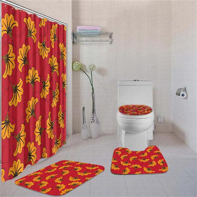BigProStore Vintage Afrocentric Ethnic Seamless Pattern Bathroom Shower Curtain Set 4pcs Nice Afrocentric Bathroom Decor BPS3402 Standard (180x180cm | 72x72in) Bathroom Sets
