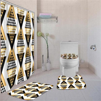 BigProStore Vintage Afrocentric Seamless Pattern Bathroom Shower Curtain Set 4pcs Cool African Bathroom Accessories BPS3639 Standard (180x180cm | 72x72in) Bathroom Sets