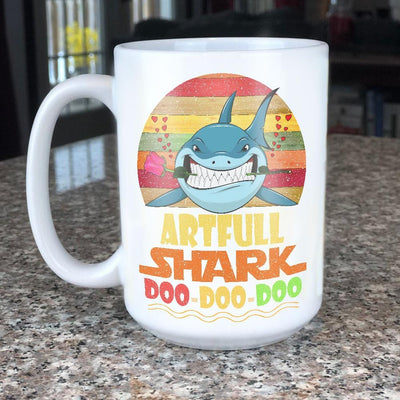 BigProStore Vintage Artfull Shark Doo Doo Doo Coffee Mug Retro Shark And Rose Womens Custom Father's Day Mother's Day Gift Idea BPS351 White / 15oz Coffee Mug
