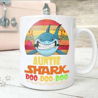 BigProStore Vintage Aunties Shark Doo Doo Doo Coffee Mug Retro Shark And Rose Womens Custom Father's Day Mother's Day Gift Idea BPS372 White / 11oz Coffee Mug