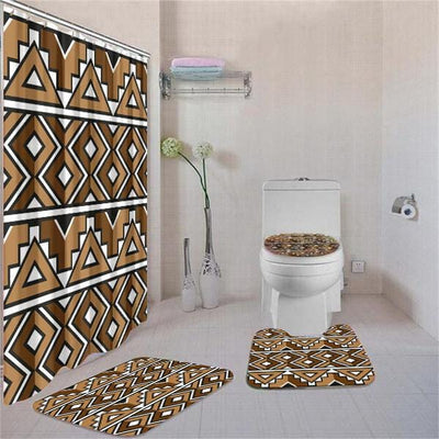 BigProStore Vintage Black History Month Ethnic Seamless Pattern Shower Curtain Set 4pcs Cool African Bathroom Decor BPS3454 Standard (180x180cm | 72x72in) Bathroom Sets