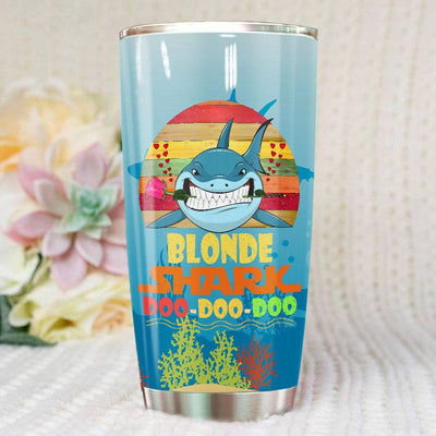 BigProStore Vintage Blonde Shark Doo Doo Doo Tumbler Retro Shark And Rose Womens Custom Father's Day Mother's Day Gift Idea BPS968 White / 20oz Steel Tumbler