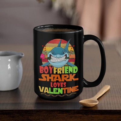 BigProStore Vintage Boyfriend Shark Doo Doo Doo Coffee Mug Retro Shark And Rose Womens Custom Father's Day Mother's Day Gift Idea BPS163 Black / 15oz Coffee Mug