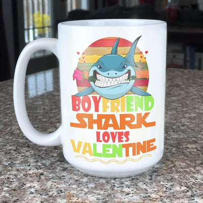 BigProStore Vintage Boyfriend Shark Doo Doo Doo Coffee Mug Retro Shark And Rose Womens Custom Father's Day Mother's Day Gift Idea BPS163 White / 15oz Coffee Mug
