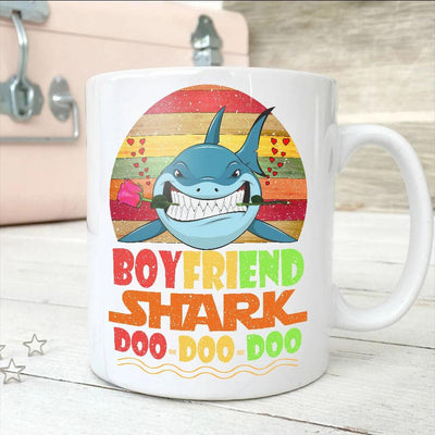 BigProStore Vintage Boyfriend Shark Doo Doo Doo Coffee Mug Retro Shark And Rose Womens Custom Father's Day Mother's Day Gift Idea BPS745 White / 11oz Coffee Mug