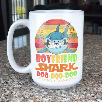 BigProStore Vintage Boyfriend Shark Doo Doo Doo Coffee Mug Retro Shark And Rose Womens Custom Father's Day Mother's Day Gift Idea BPS745 White / 15oz Coffee Mug