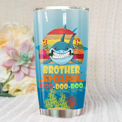 BigProStore Vintage Brother Shark Doo Doo Doo Tumbler Retro Shark And Rose Mens Custom Father's Day Mother's Day Gift Idea BPS181 White / 20oz Steel Tumbler